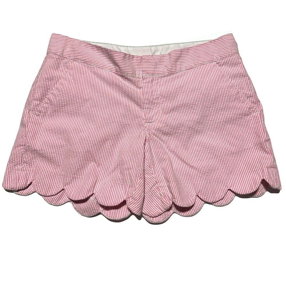 Lilly Pulitzer Buttercup Shorts Scalloped Hem Size 2 Seersucker Pink White